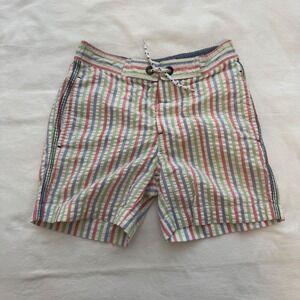 Mini Boden Striped Seersucker Swim Trunks Shorts Kids Size 6-7Y